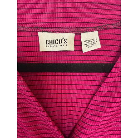 Chico's Travelers Size 2 Pink Black Cardigan Buttons - Picture 4 of 5